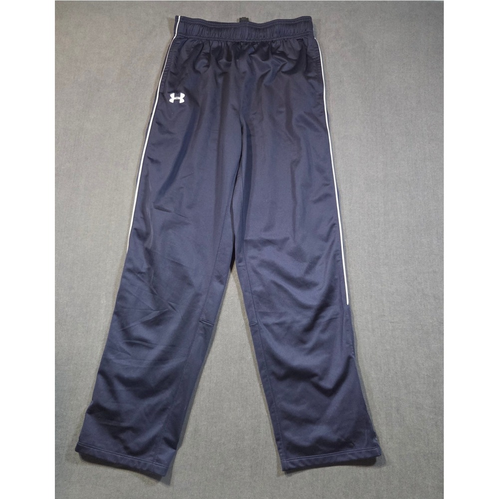 Under Armour Track Pants Mens Medium Navy Blue Loose Fit Zippered Ankle Piping